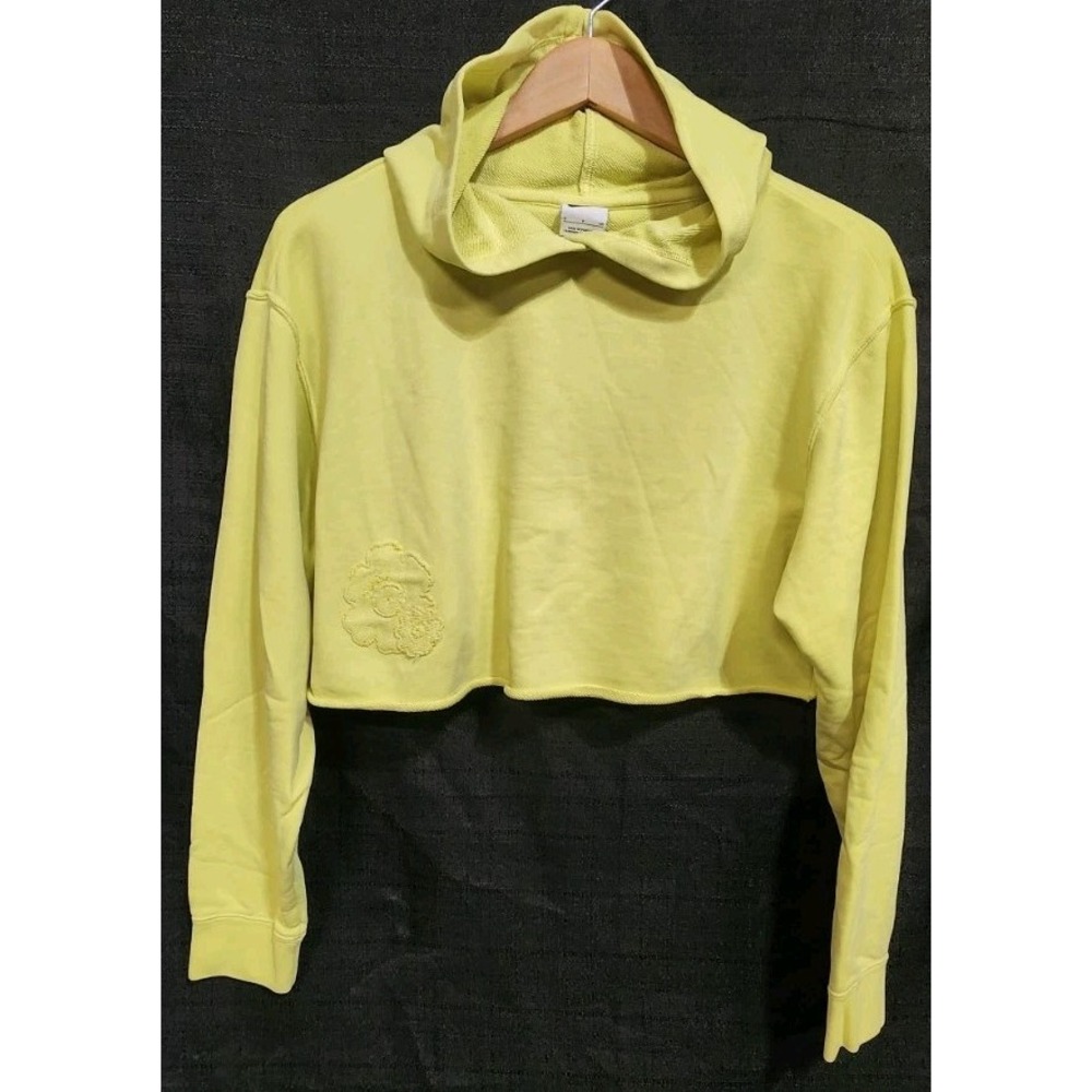 Womens Sz S Nike Sportswear Mama Cropped Pullover Hoodie Neon Yellow Embroidered